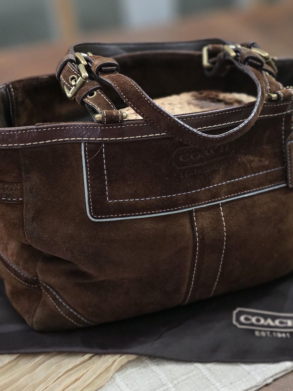 VINTAGE - COACH Brown Y2K Suede/Leather Shoulder TOTE Bag